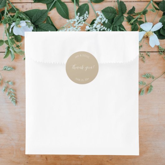 Khaki gestileerde bruiloft dank u ronde sticker