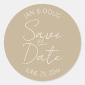 Khaki gestileerde bruiloft Save the Date Ronde Sticker (Voorkant)