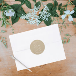 Khaki gestileerde bruiloft Save the Date Ronde Sticker