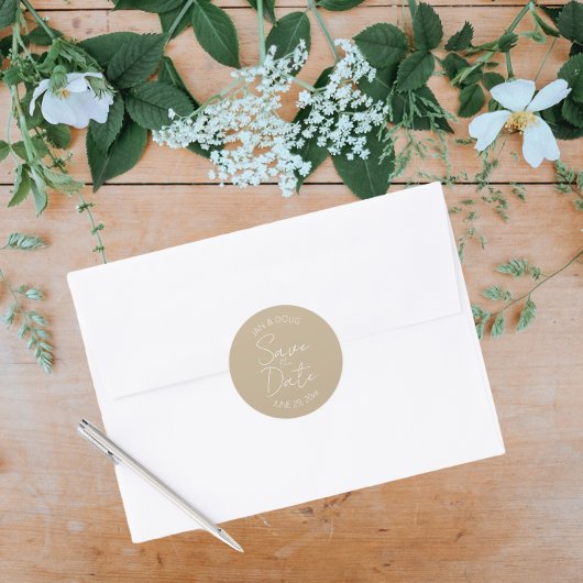 Khaki gestileerde bruiloft Save the Date Ronde Sticker
