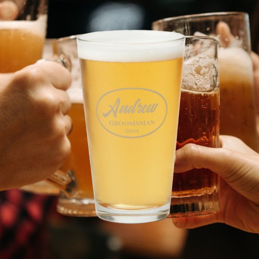 Khaki gestileerde naam bruiloft Groomsman Glas