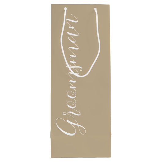 Khaki gestileerde script bruiloft Groomsman Wijn Cadeautas (Achterkant)