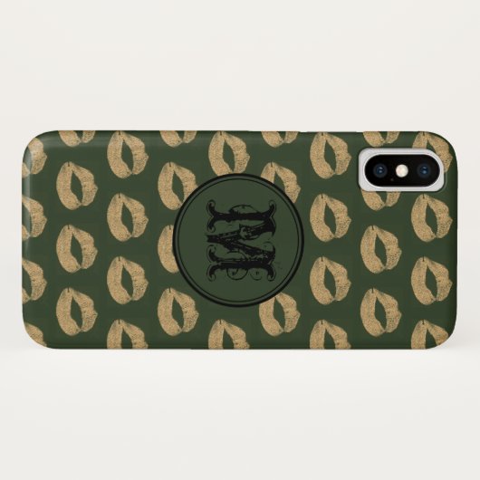 Khaki golden lips Gothic Personalized Monogram Case-Mate iPhone Case (Achterkant (horizontaal))