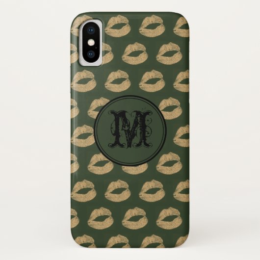 Khaki golden lips Gothic Personalized Monogram Case-Mate iPhone Case (Achterkant)