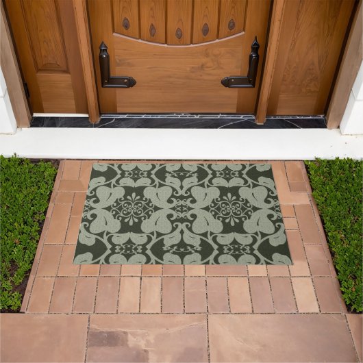 Khaki Green Modern Elegant Leaf Pattern Deurmat (Buiten)