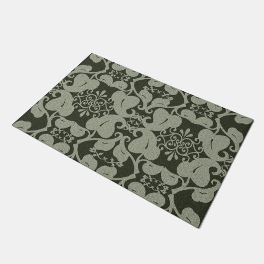 Khaki Green Modern Elegant Leaf Pattern Deurmat (Schuin)