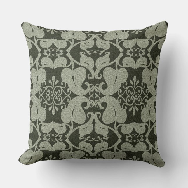 Khaki Green Modern Elegant Leaf Pattern Kussen (Voorkant)