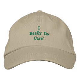 Khaki/Groen 'I Really Do Care" Geborduurde Pet