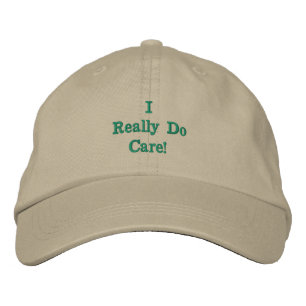 Khaki/Groen 'I Really Do Care" Geborduurde Pet