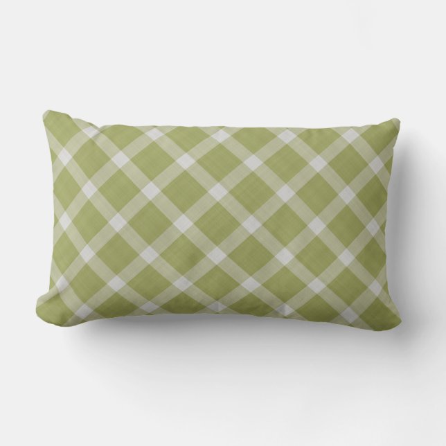 Khaki groene Gingham geruit Kussen (Voorkant)