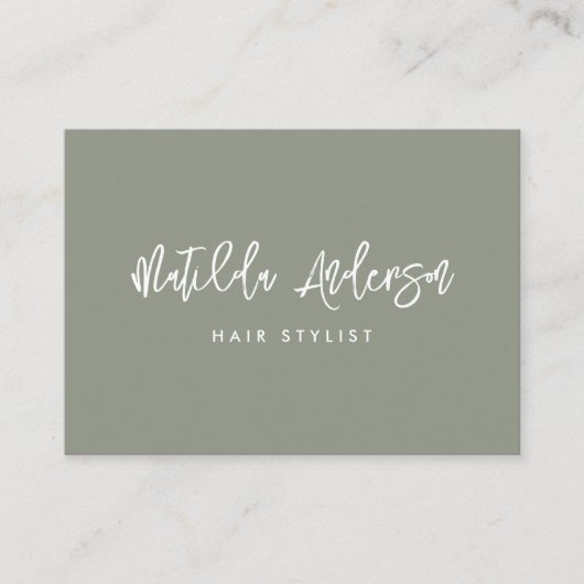 Khaki groene moderne, minimale QR CODE Visitekaartje (Voorkant)