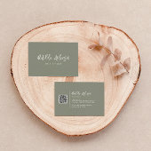 Khaki groene moderne, minimale QR CODE Visitekaartje