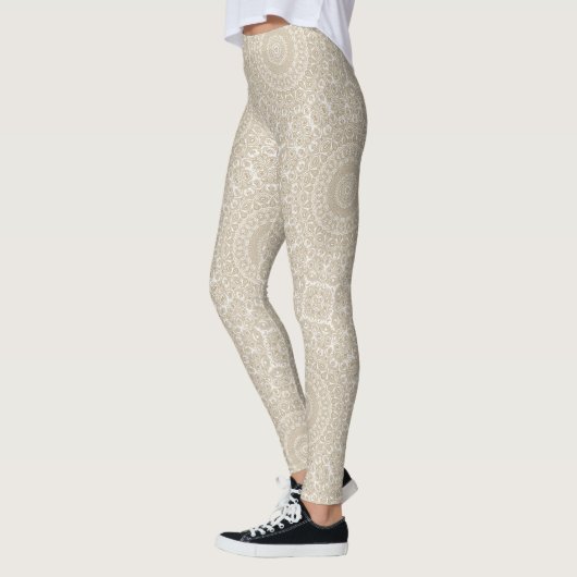Khaki Mandala Geometrisch Patroon Leggings (Links)