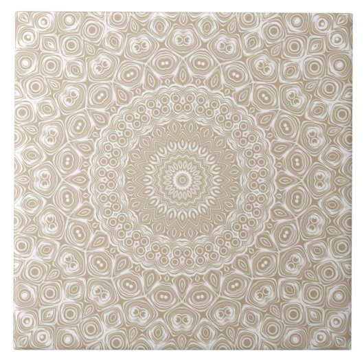 Khaki Mandala Geometrisch Patroon Tegeltje (Voorkant)