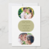 Khaki Modern Fancy Oval Wedding 2 Multi Foto's Save The Date (Voorkant)