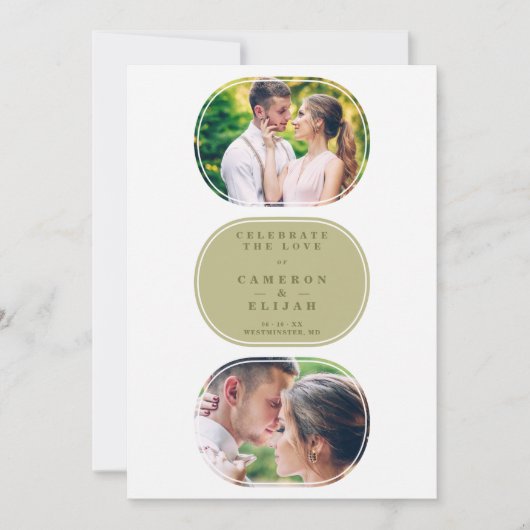 Khaki Modern Fancy Oval Wedding 2 Multi Foto's Save The Date (Voorkant)