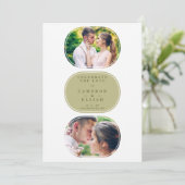 Khaki Modern Fancy Oval Wedding 2 Multi Foto's Save The Date (Staand voorkant)