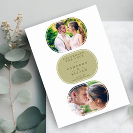 Khaki Modern Fancy Oval Wedding 2 Multi Foto's Save The Date