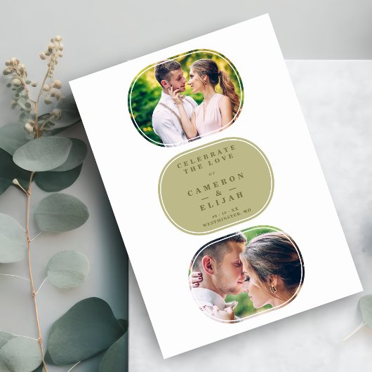 Khaki Modern Fancy Oval Wedding 2 Multi Foto's Save The Date