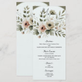 Khaki Olijfgroen Aquarel Bloem Bruiloft Menu (Voorkant / Achterkant)