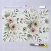 Khaki Olijfgroen Aquarel Bloem Bruiloft Tissuepapier (Craft)