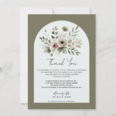 Khaki Olijfgroen Aquarel Bloem Dankjewel Kaart (Voorkant)