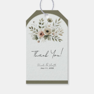 Khaki Olijfgroen Aquarel Bloemachtige Trouwdag Cadeaulabel