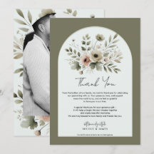 Khaki Olijfgroen Aquarel Bloemen Bedankt