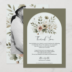 Khaki Olijfgroen Aquarel Bloemen Bedankt Kaart