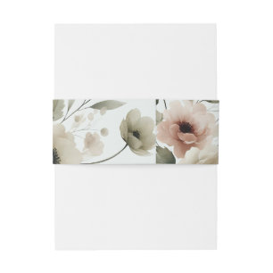 Khaki Olijfgroen Aquarel Bloemen Bruiloft Uitnodigingen Wikkel