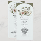 Khaki Olijfgroen Waterverf Bloem Bruiloft Programmakaart (Voorkant / Achterkant)