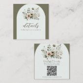 Khaki Olijfgroen Waterverf Bloemen Trouwdetail Vierkante Visitekaartje (Voorkant / Achterkant)