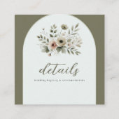 Khaki Olijfgroen Waterverf Bloemen Trouwdetail Vierkante Visitekaartje (Voorkant)