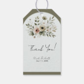 Khaki Olijfgroen Waterverf Bloemenbruiloft Cadeaulabel (Achterkant)
