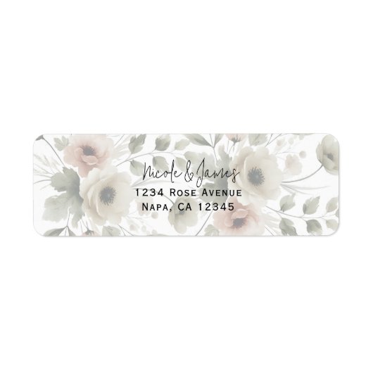 Khaki Olijfgroen Waterverf Bloemenbruiloft Etiket (Voorkant)