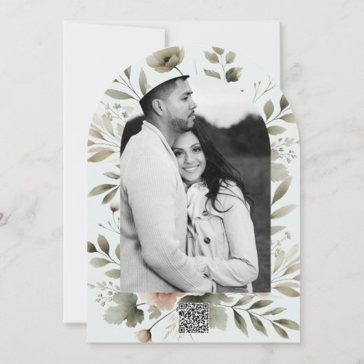 Khaki Olijfgroen Waterverf Bloemenbruiloft Kaart (Achterkant)