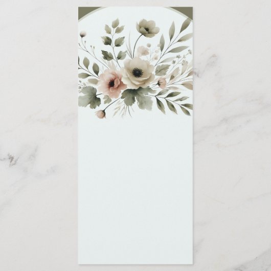 Khaki Olijfgroen Waterverf Bloemenbruiloft Menu (Achterkant)