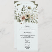 Khaki Olijfgroen Waterverf Bloemenbruiloft Menu (Voorkant / Achterkant)