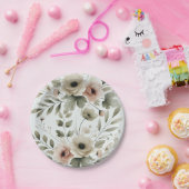 Khaki Olijfgroen Waterverf Bloemenbruiloft Papieren Bordje (Feest)