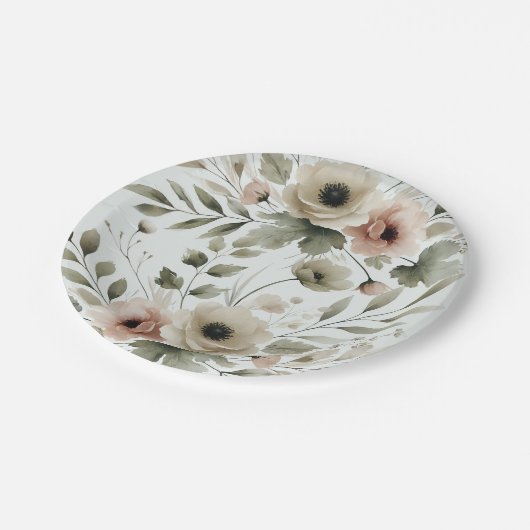 Khaki Olijfgroen Waterverf Bloemenbruiloft Papieren Bordje (Gekanteld)