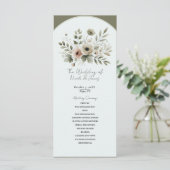 Khaki Olijfgroen Waterverf Bloemenbruiloft Programmakaart (Staand voorkant)