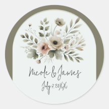 Khaki Olijfgroen Waterverf Bloemenbruiloft