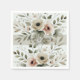 Khaki Olijfgroen Waterverf Bloemenbruiloft Servet