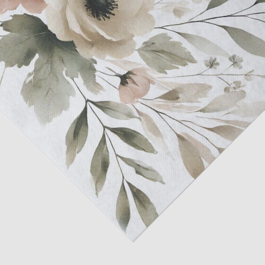 Khaki Olijfgroen Waterverf Bloemenbruiloft Tissuepapier (Detail)