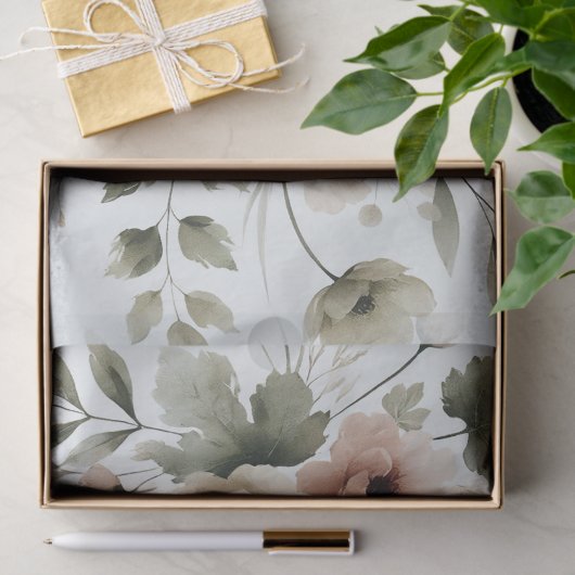 Khaki Olijfgroen Waterverf Bloemenbruiloft Tissuepapier (Geschenk)