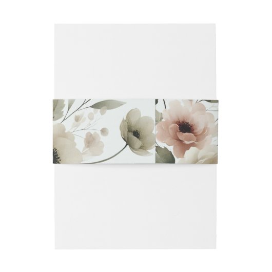 Khaki Olijfgroen Waterverf Bloemenbruiloft Uitnodigingen Wikkel (Achterkant Voorbeeld)