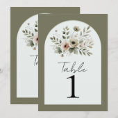 Khaki Olijfgroene Aquarel Bloemtafel  Kaart (Voorkant / Achterkant)