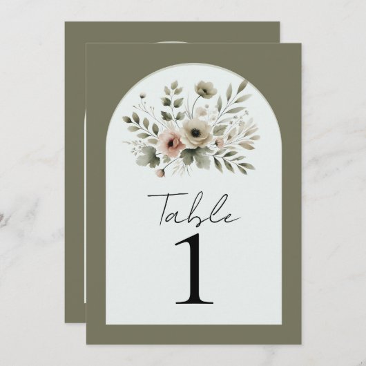 Khaki Olijfgroene Waterverf Bloementafel Kaart (Voorkant / Achterkant)