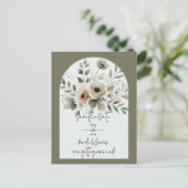 Khaki Olive Green Waterverf Floral Save the Date Aankondigingskaart (Staand voorkant)