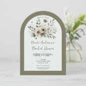 Khaki Olive Green Waterverf Floral Vrijgezellenfee Kaart (Staand voorkant)